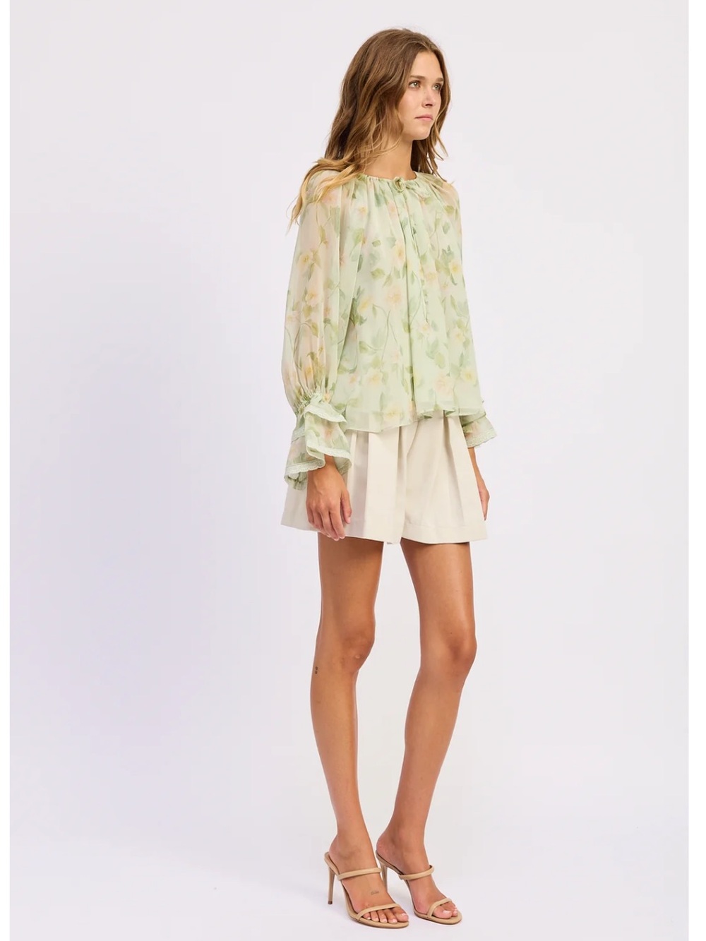 NWT En Saison Paloma blouse in sage pink yellow size small